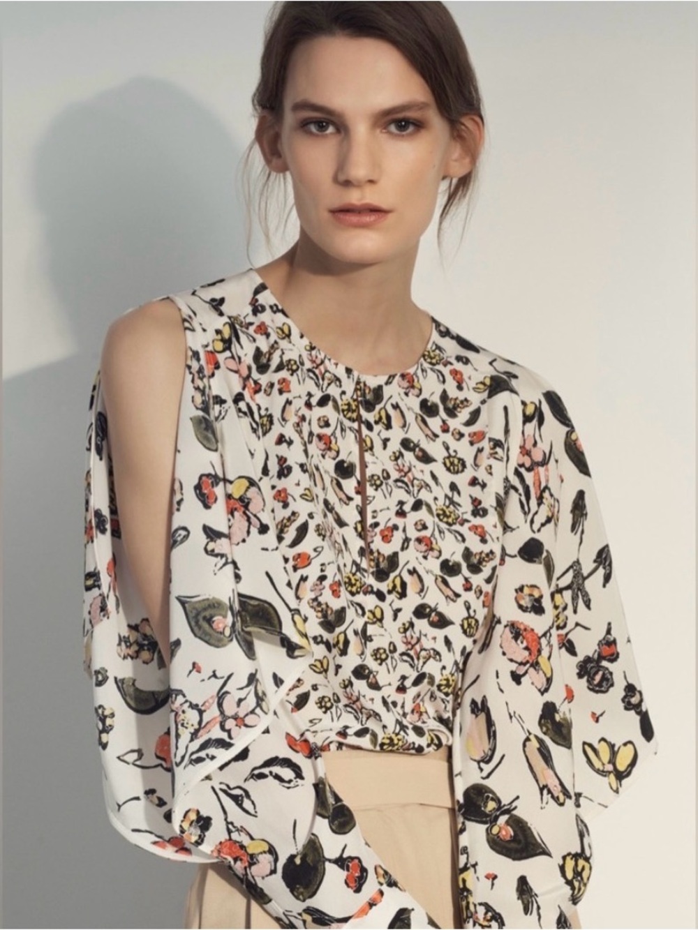 GREY Jason Wu Top Size 10 Floral Print Cold Shoulder Silk Elegant LNWOT